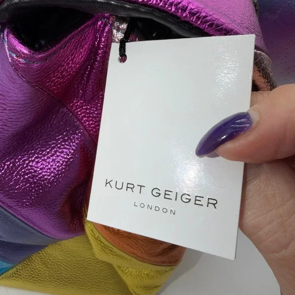 Kurt Geiger London XXL Kensington Bag Rainbow Metallic Leather Eagle Head NEW - Picture 7 of 14